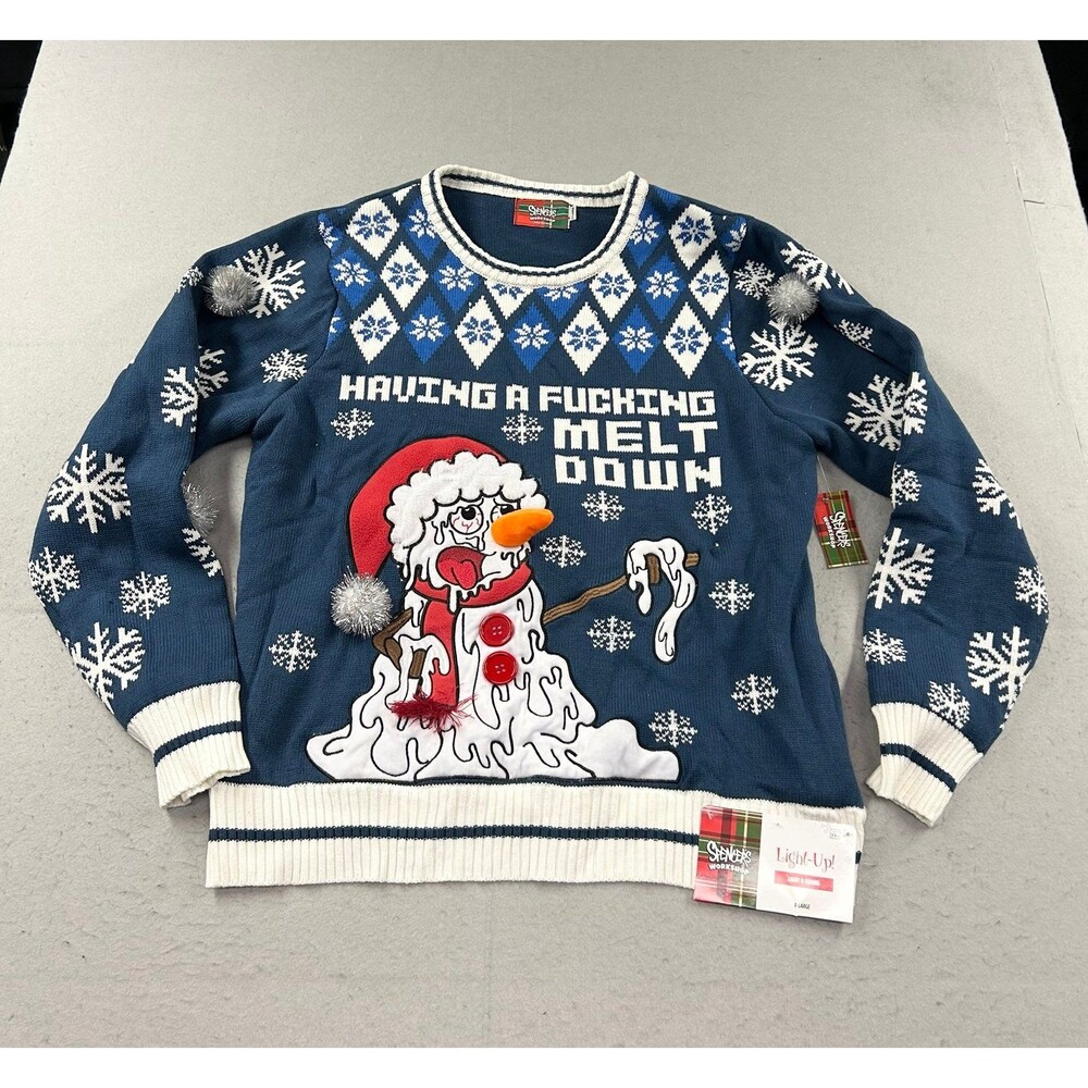 Spencers Workshop Ugly Sweater Profanity Having a Melt Down Snowman Christmas XL